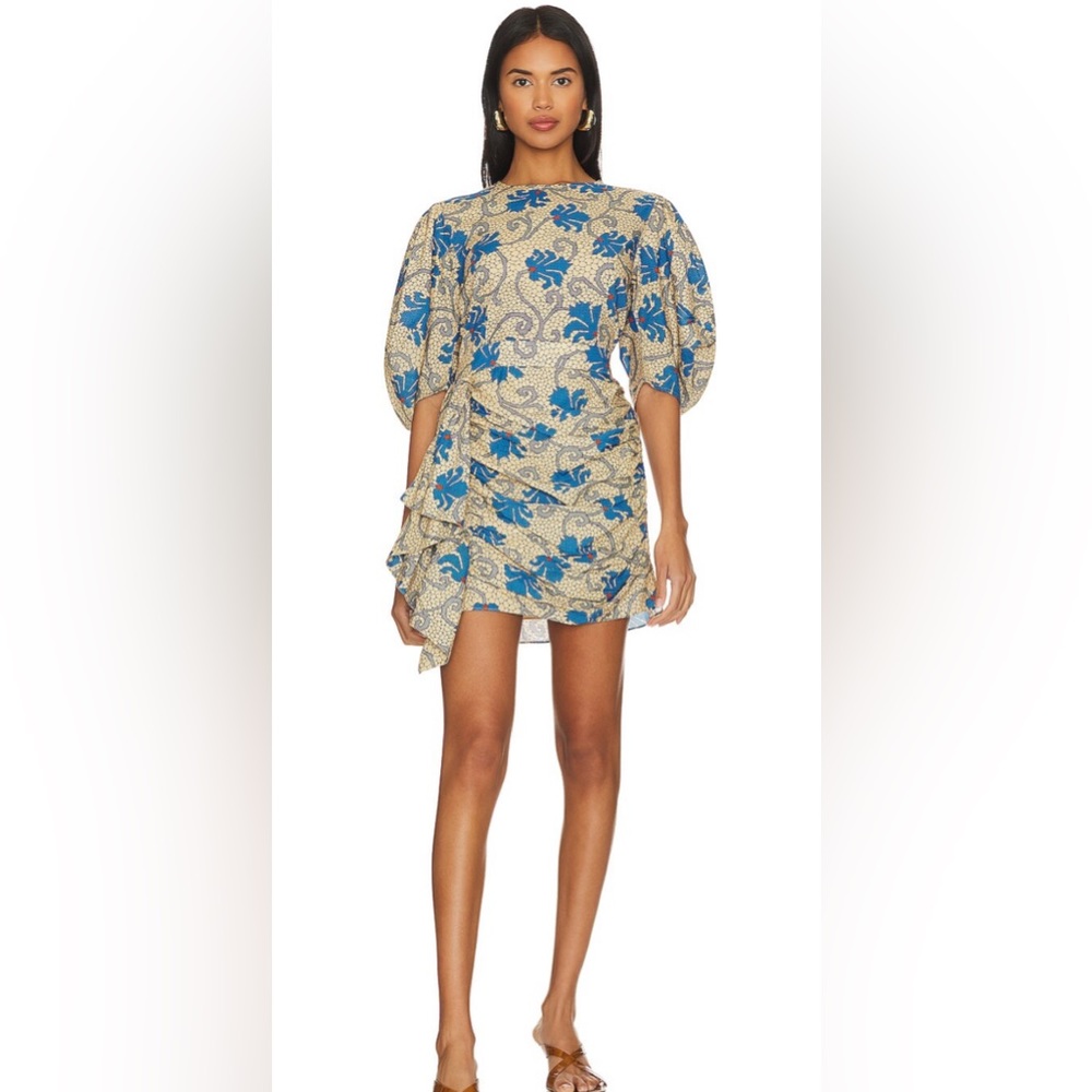 Rhode Pia Mini Dress in Beige Mosaic Bloom, size 6